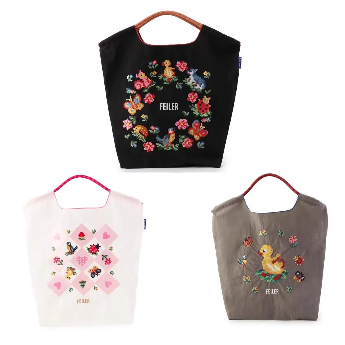 Draw String Hand Bag Oxford Cloth Embroidery Tote Reuseable Nylon Bag Portable Shoulder Bag Korea Bag Foldable Bag Embroidery