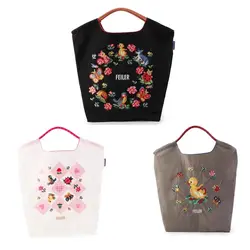 Draw String Hand Bag Oxford Cloth Embroidery Tote Reuseable Nylon Bag Portable Shoulder Bag Korea Bag Foldable Bag Embroidery