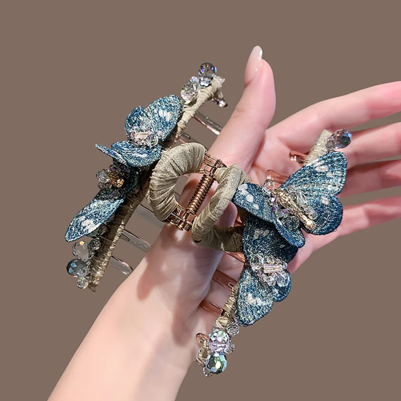 Embroidered Butterfly Crystal Hair Claws Acrylic Jaw Clip Back Head Claw Clips Women Hair Accessories Headwear