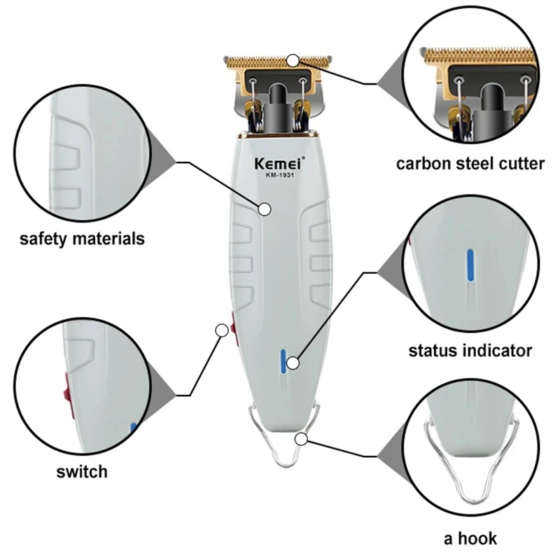 Kemei ที่ตัดผมผู้ชายแบบชาร์จไฟได้เครื่องเล็มหนวดตัดผมที่บ้านชุดดูแลช่างตัดผมกันน้ำ