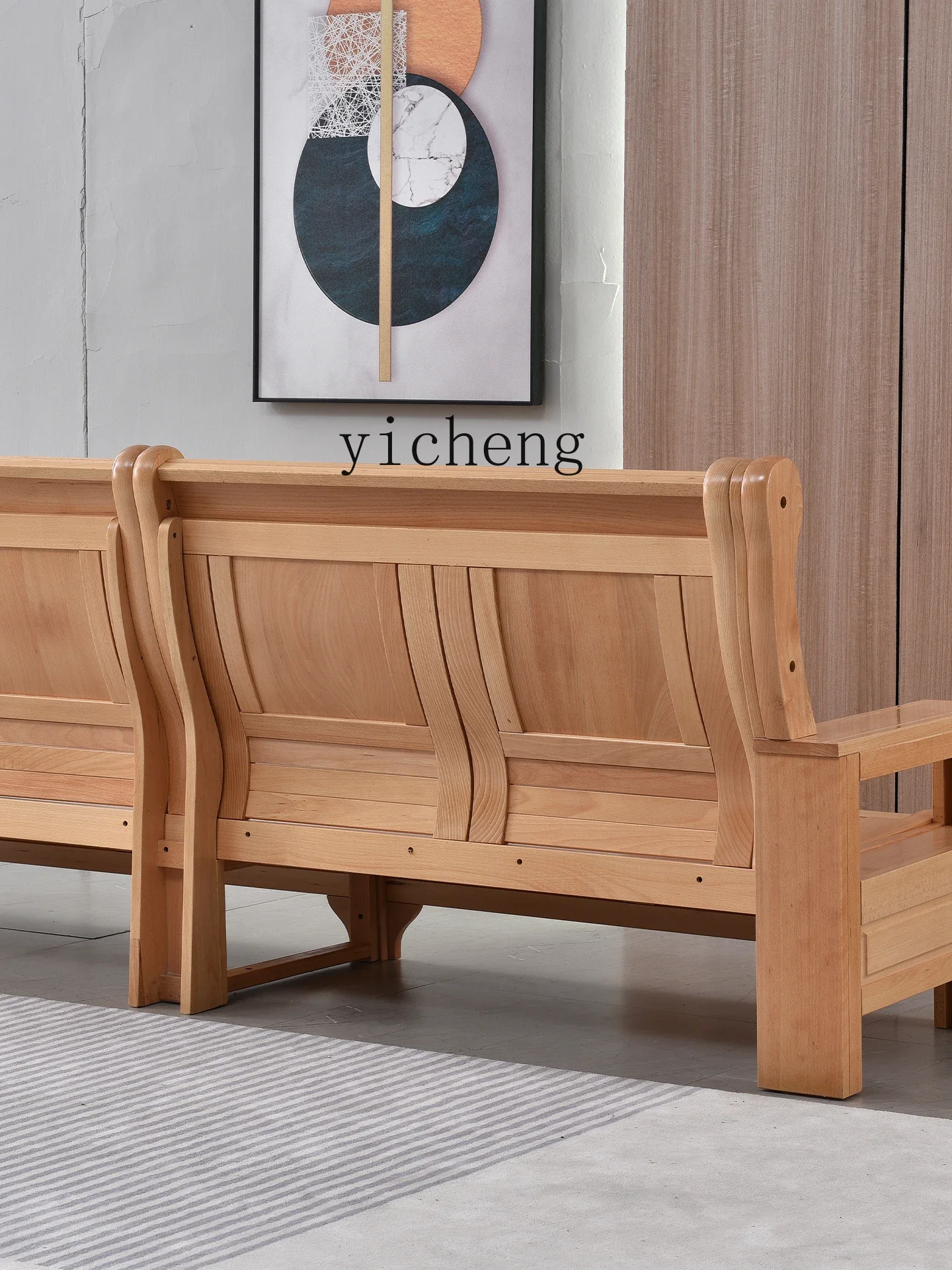 Z14- new Chinese-style all-solid wood beech sofa living room straight row log high backrest hard sofa