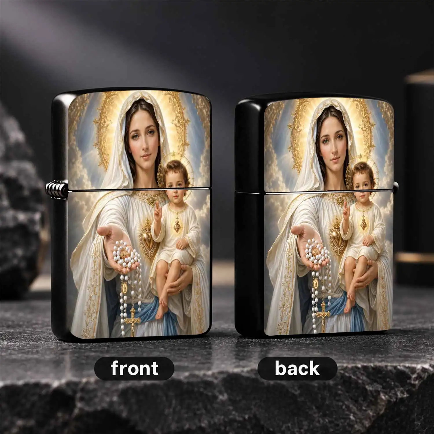 Our Lady And Child Jesus, Vivid Holy Virgin Print Windproof Reusable , Smooth Portable Pocket For Daily Candle Incense Lighting, Religious Faith Keepsake Gift For Devout Believers Collectors A Fun And Humorous Lighter
