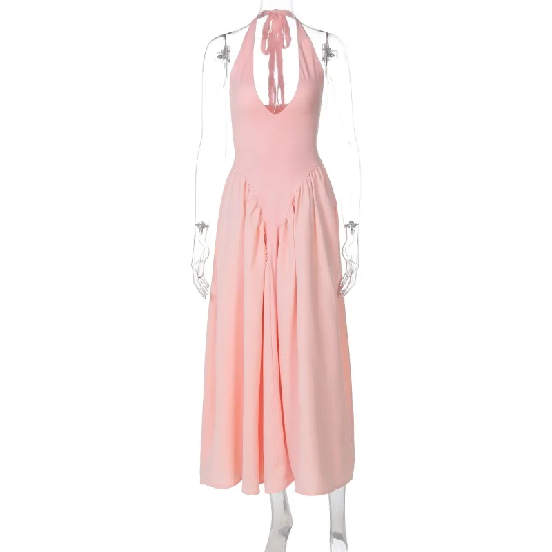Talenza Backless Diepe V Gesplitste Lange Jurk Zomer Sexy Feestjurk Voor Dames Halter Nieuwe Mode Slanke Witte Mouwloze Lange Jurk