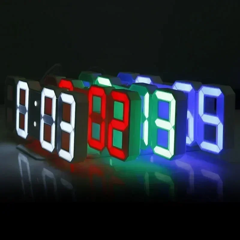 Alarm Clock Hanging Wall Clock Bedroom Decoration 3D Digital Interior Clocks Night Light Large LED Room Watches Home Decor