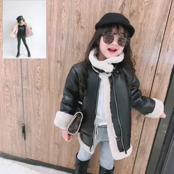 Girls Jacket Leather Motorcycle Kids Coats Fleece Children Jacket Winter Autumn