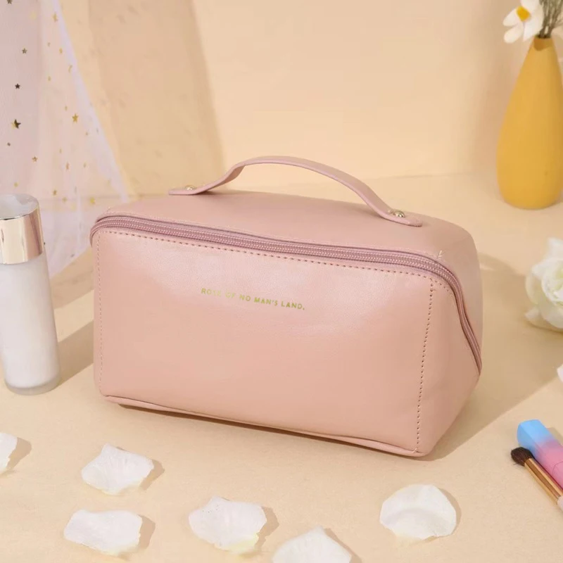 Borsa per il trucco da donna PU di grande capacità portatile comoda moderna minimalismo da viaggio lavaggio borse per la conservazione dei prodotti