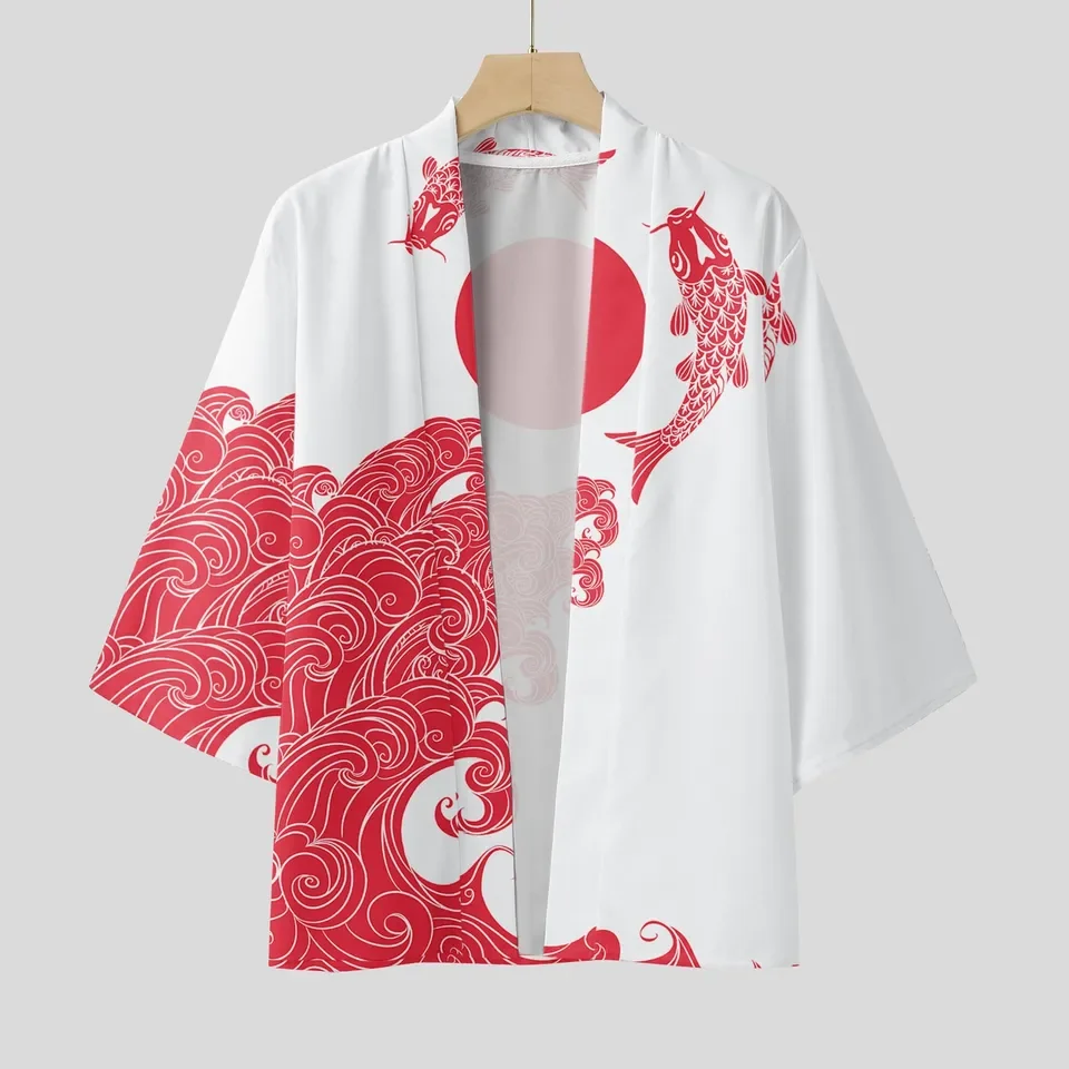 Male Spring And Summer Cool Semi Long Sleeve Cardigan All Print Printed Collarless 2025 Regular Cuff Men'S Long Sleeve Shirt