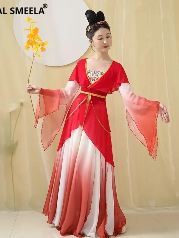 

Chinese Style Classical Dance Dress Elegant Gauze Dress Red Gradient Practice Performance Suit New Large Swing Daily Clothes