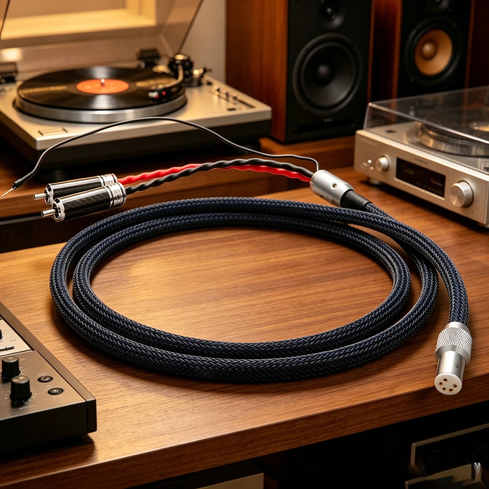 5Pin DIN to RCA Phono Tonearm Cable with Ground Wire OCC Silver Plated Phono Cable Shield for LP Turntable