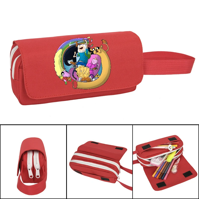 مقلمة وقت المغامرة الكرتونية للطلاب، ملحقات ثابتة، حقيبة أقلام رصاص مطبوعة على شكل شخصية أنيمي، مقلمة ذات سعة كبيرة