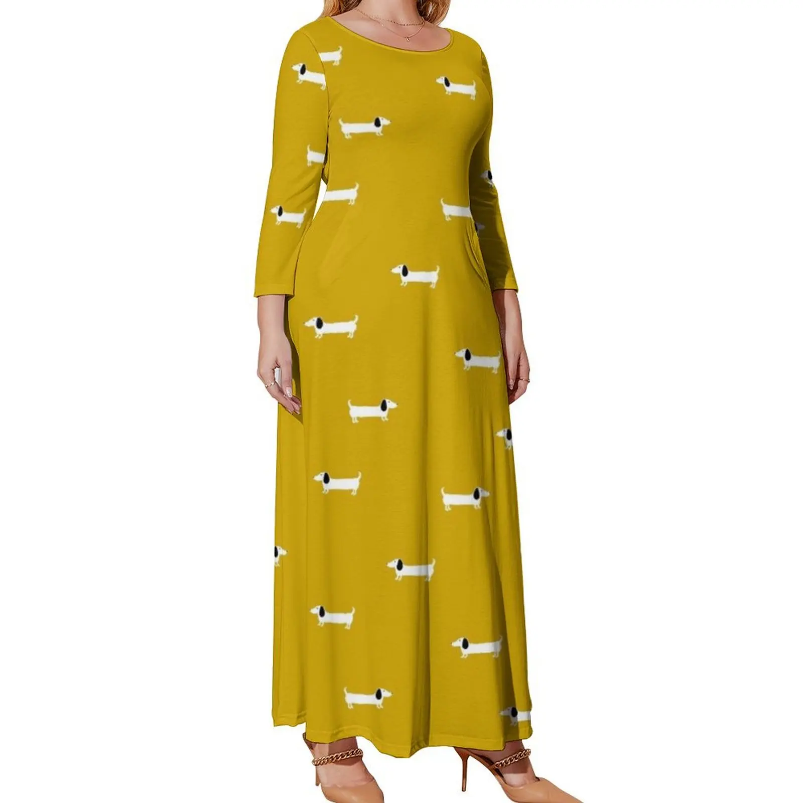 

Dog dachshund pattern Long Sleeved Dress Women's clothing evening dresses women