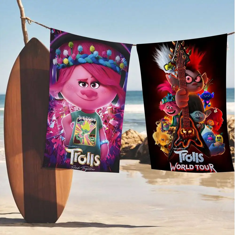 Cartoon T-Trolls Microfiber Blanket Quick Drying Beach Towels Oversized Printing Super Absorbent Pool Towel Blanket