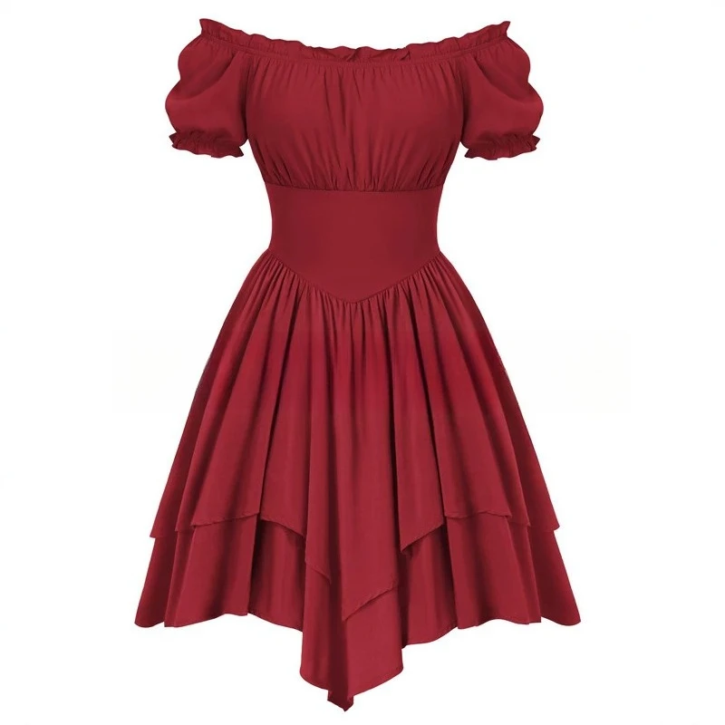 Retro Medieval Renaissance Pirate Fairy Costume Women's Off Shoulder Mini Dress Corset Waist Cocktail Party Outfit Halloween