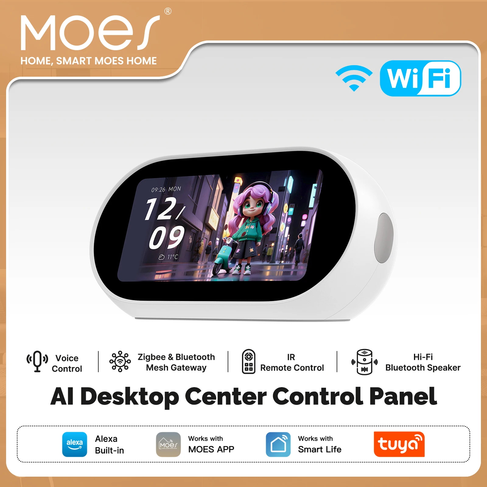 MOES Tuya WiFi Smart Desktop Center Control Panel Zigbee Bluetooth Mesh Hub IR Control HiFi Speaker Alexa Built-in Voice Control