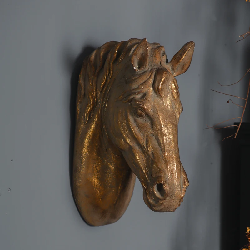 Vintage Gold Horse Head Wall Sculpture, Magnesium Oxide 3D Horse Head Wall Hanging, Country Farmhouse Living Room Entrance Bar Restaurant Office Home Wall Decoration