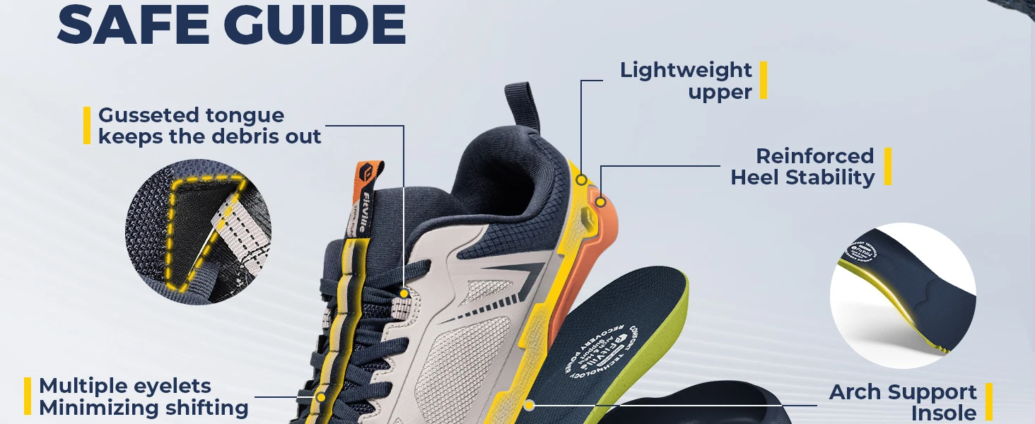 Fitville Herren Trail-Laufschuhe mit breiter Zehenbox, Sportschuhe, atmungsaktiv, mit Dämpfung, Outdoor-Wanderschuhe für Herren, mit Fußgewölbestütze – Detail 5
