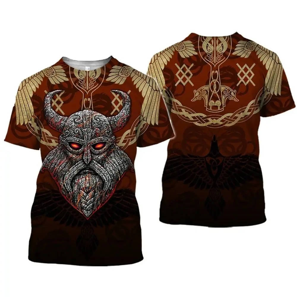 

Fashionable 3D printed Viking classic retro pattern men's summer large-sized round-neck short-sleeved loose top T-shirt