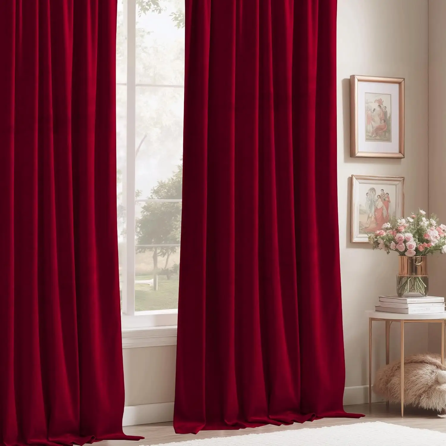 1pc Red Velvet Curtains Christmas Curtains Super Soft Drapes 84 Inches for Living Room Holiday Decorative