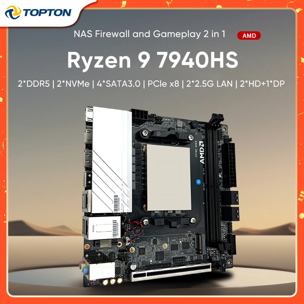 Topton N17 AMD Ryzen 9 7940HS NAS Motherboard R7 7840HS 2xNVMe 4xSATA3.0 1x PCIEx8 2xDDR5 2x2.5G LAN 17x17 Gaming ITX Mainboard