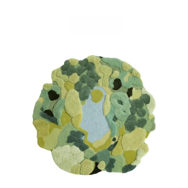 

Fiber art irregular round carpet household green natural atmosphere light luxury high-end bedroom bedside