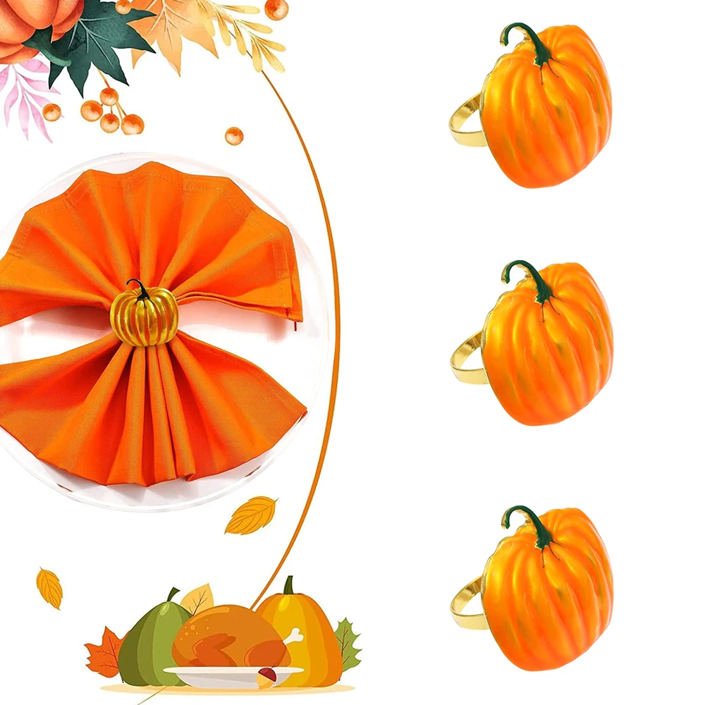 6Pcs Thanksgiving Pumpkin Napkin Rings Metal Napkin Buckle Halloween Napkin Holder for Holiday Home Dinner Table Setting Decor