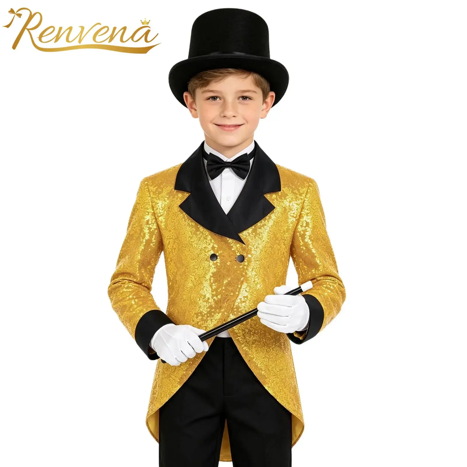 

Children Circus Suit Magician Masquerade Costumes Magic Show Kids Boys Sequin Tailcoat Stage Performance Jazz Dance Outfits