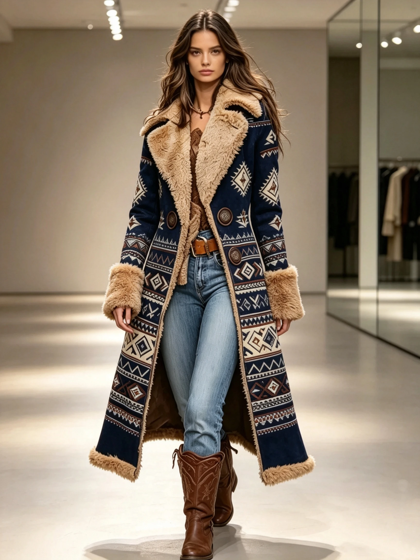 Women's Retro Style Faux Fur Coat Autumn Winter Fashionable Warm Floral Patterned Outerwear
