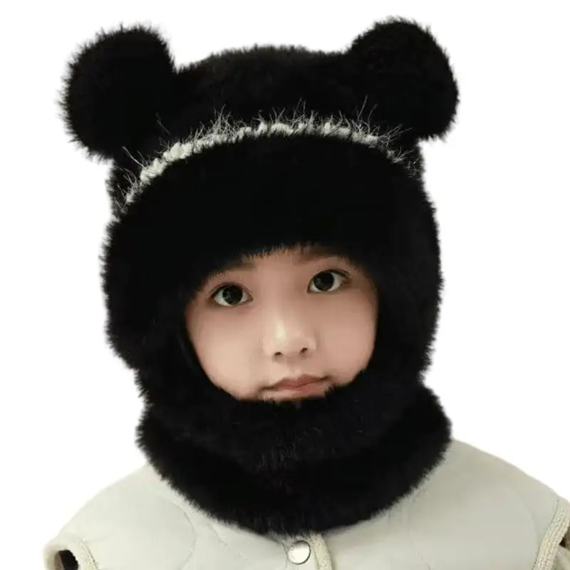 

U13F Children's Windproof Hat Scarf Pom Bonnet Fashion Headgear for Boys & Girls