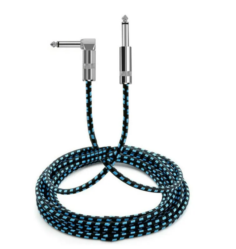 Blue and black woven mesh guitar line bass electric guitar bent to straight cable noise reduction line 6.35 audio line