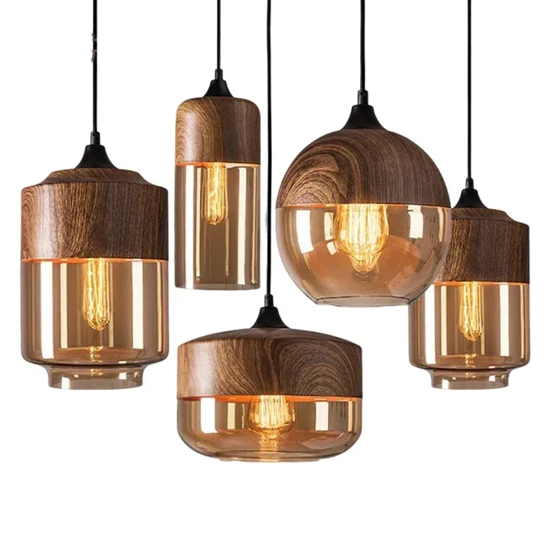 DINDALLE suspension nordique moderne lampe suspendue en verre pour salon salle à manger chambre lumière bois couleur lustre luminaires