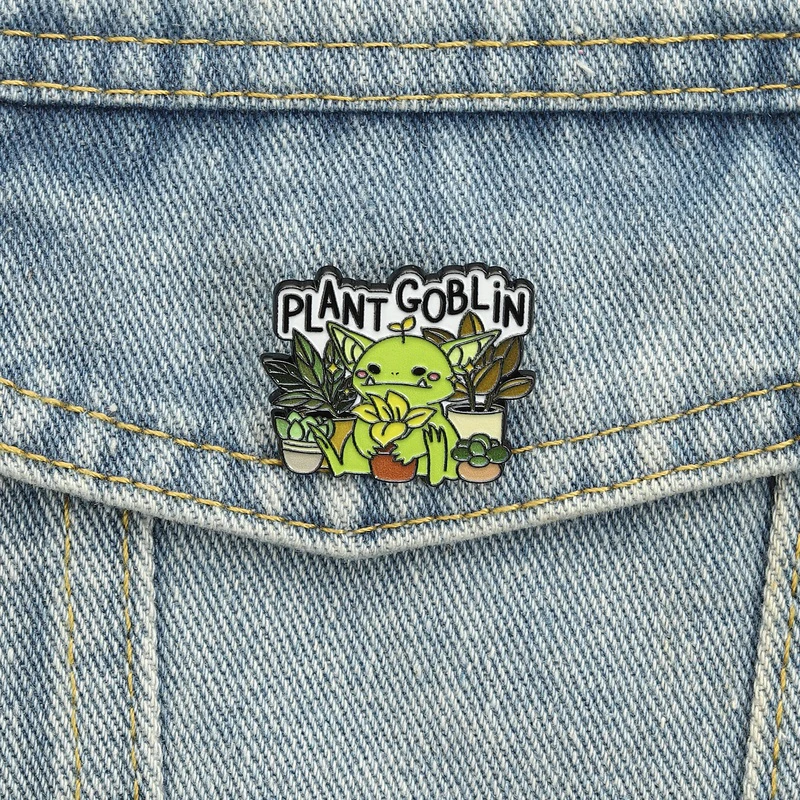 Pflanzen-Goblin-Broschen, niedliche Cartoon-Pflanzenabzeichen, UV-Druck-Pins, Natur-Hobby-Schmuck, Geschenk für Freunde