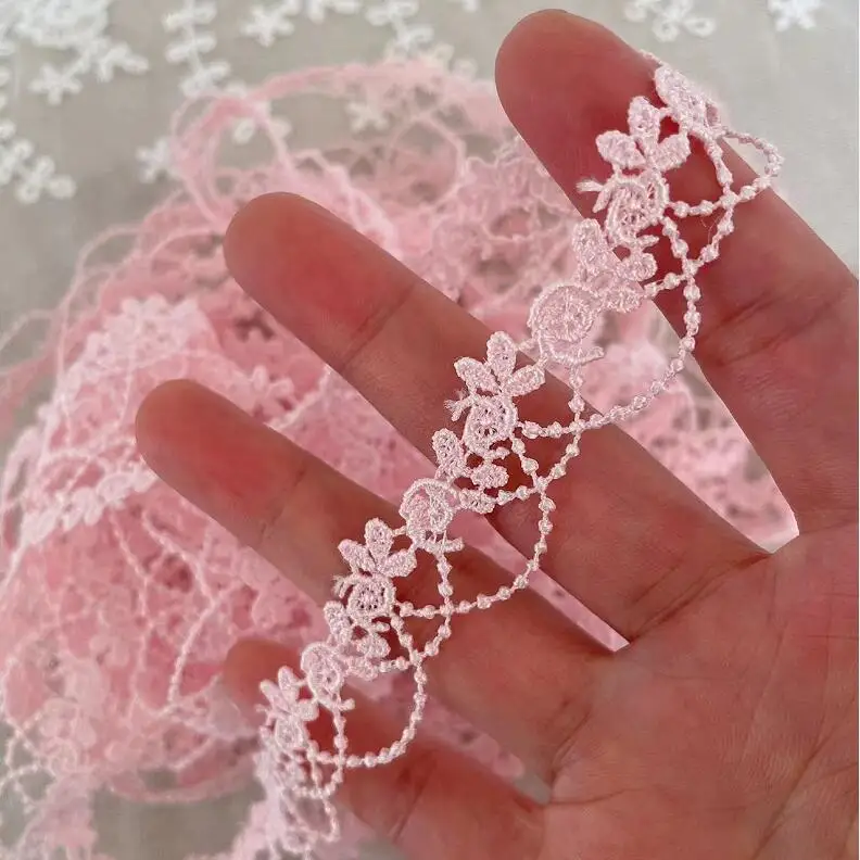 Cinta de encaje bordado rosa de 5 metros, tela de encaje Soluble en agua, accesorios de ropa DIY, adorno de encaje, artesanía de costura, 2cm