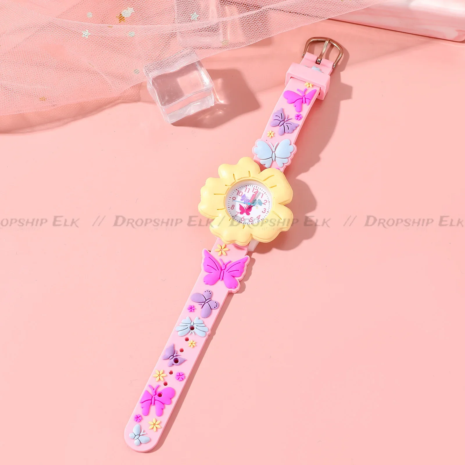 Mode Casual Cartoon Kinderen Siliconen Horloge Schattige Vlinder Bloemen Horloges Saturne Regenboog Quartz Polshorlogio Feminino