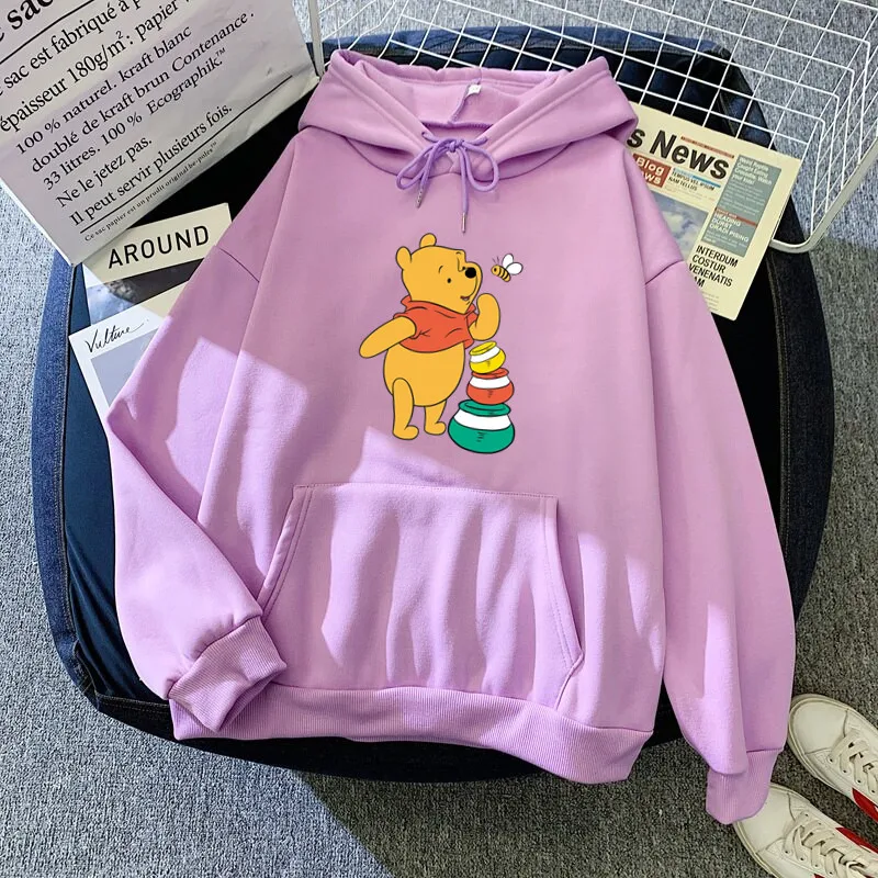 Cartoon Hoodies Kawaii Bear Winnie The Pooh Women Harajuku Cute Anime Y2K Graphic Streetwear Sweatshirt 90s Hoody Female