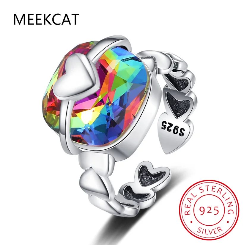 Anillo Apilable de Plata de Ley 925 con Cuarzo Místico Arcoíris Natural Genuino Cuadrado, Joyería Vintage con Gema para Mujer