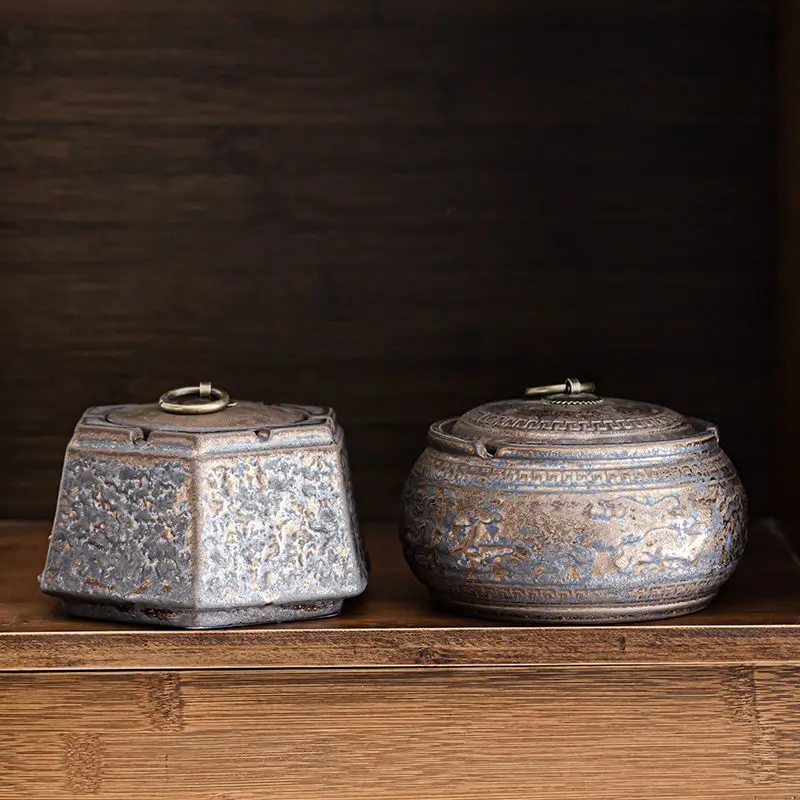 Japanese style rusty ashtray ceramic ancient well ashtray smoke cup home living room decoration office tea desktop ornaments