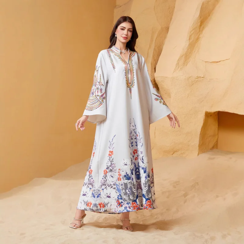 

New Middle Eastern Muslim Women's Long Robe with Rope Embroidery Dubai Travel Casual Dressabayas