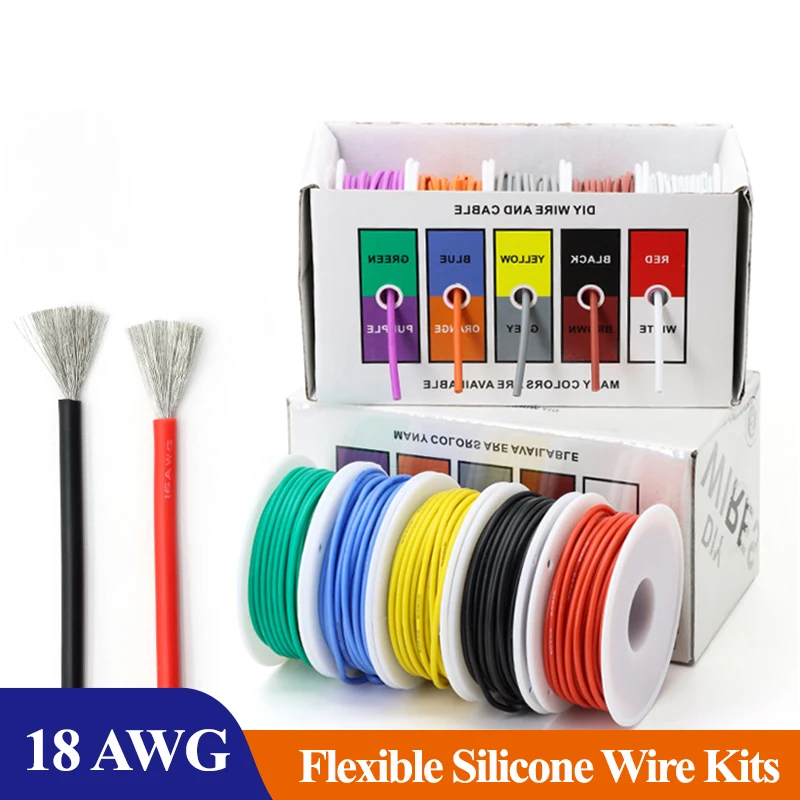 28AWG Boxed 5 Colors Mix Kit Soft Silicone Wire Stranded Cable Electrical  Flexible Tinned Copper Wires Heat Resistant 200℃