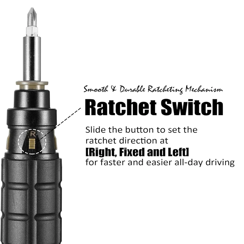 AB47-10-In-1 Multibit Ratchet Screwdriver, With Phillips/Slotted/Torx/Hex Bits And 1/4-Inch Nut Driver,With Belt Pouch