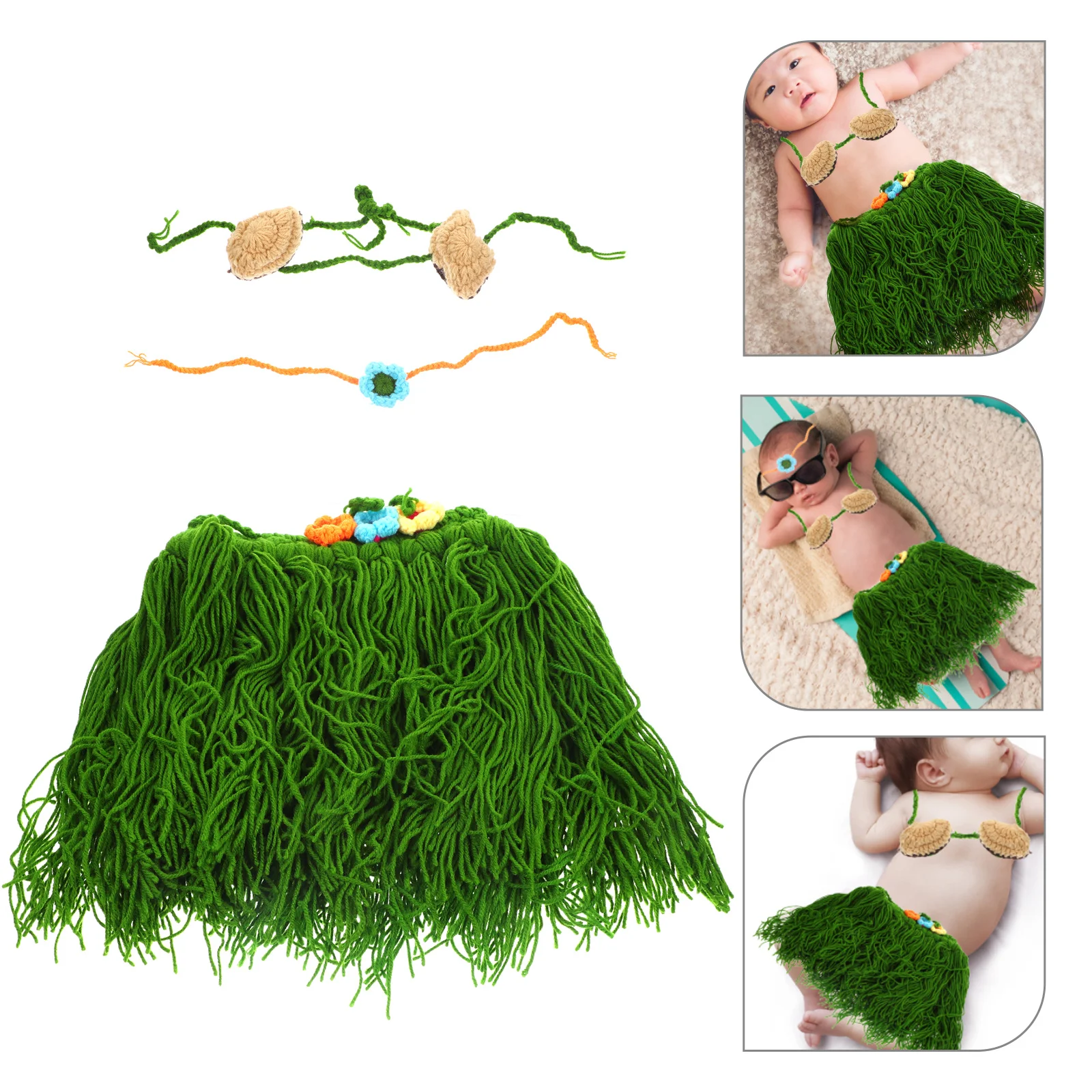 

Baby Girls Handmade Crochet Hula Costume Set Newborn Photography Clothes Beach Party Props Baby Shower Gift