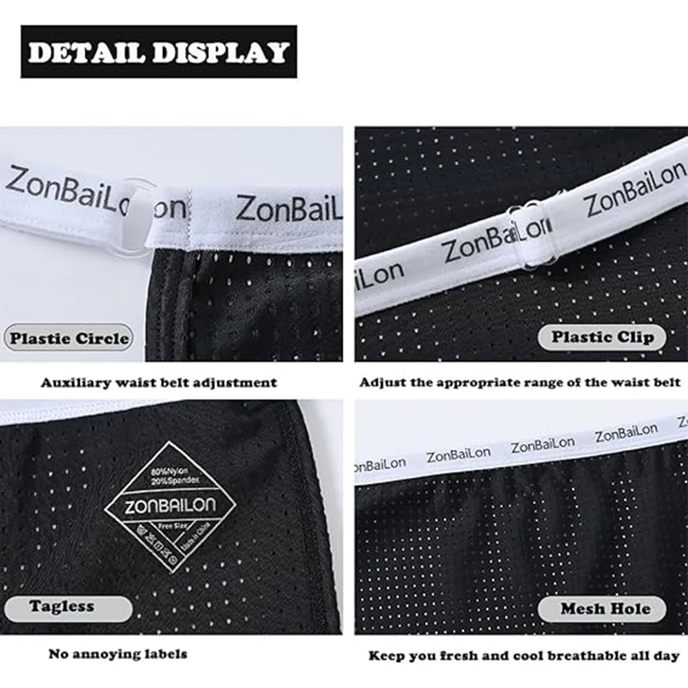 ZONBAILON Men's Thong Underwear Sexy Loincloth Mesh Hole Adjustable Size