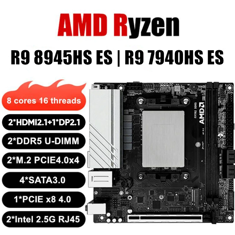 NAS Motherboard AMD Ryzen 9 7940HS ES/R7 7840HS ES Dual NVMe SSD 4xSATA3.0 PCIe x8 2xDDR5 2.5G 17x17cm Mini ITX Gaming Mainboard
