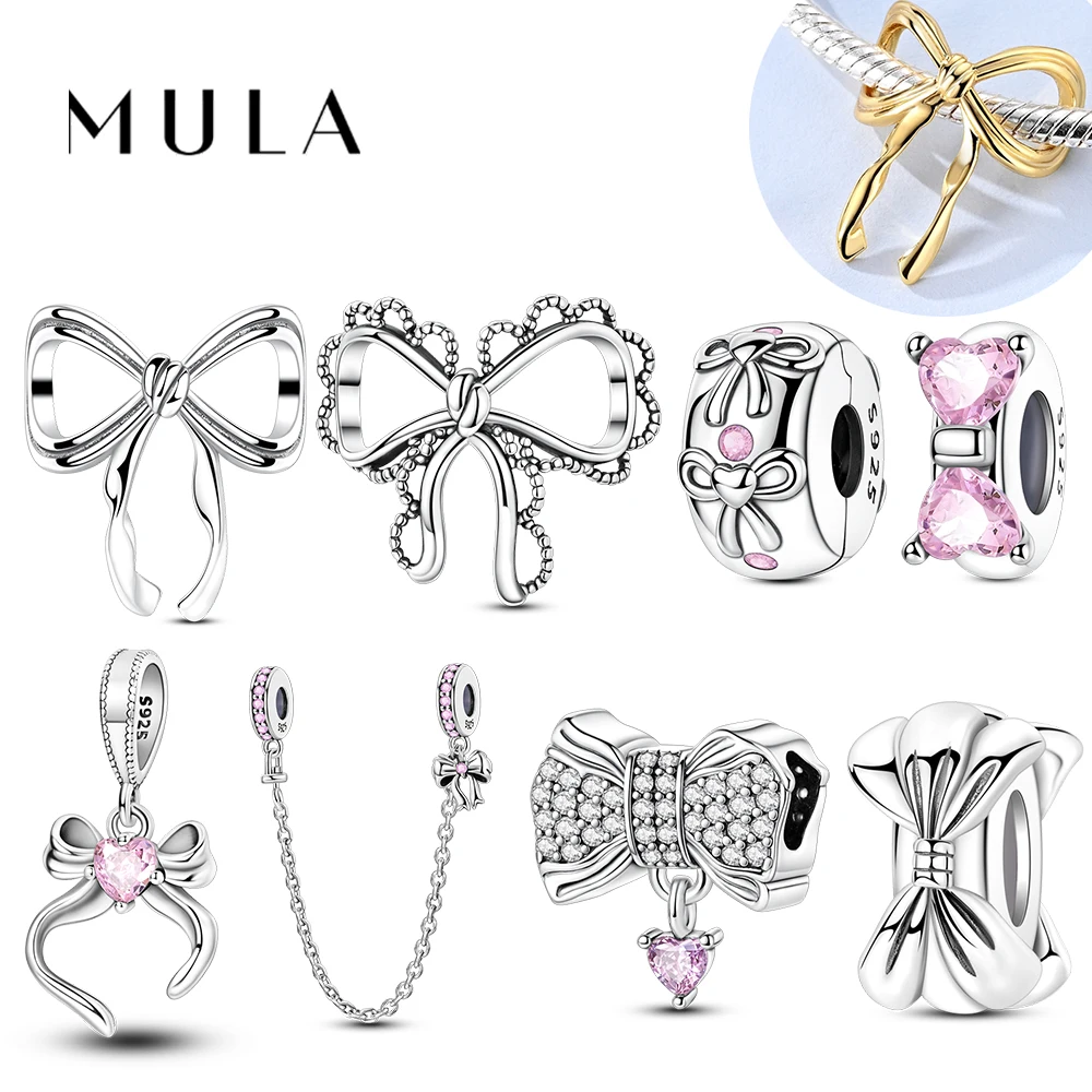 MULA 1PC 925 Sterling Silver Bow Charms Pendant Fit Original 925 Snake Chain Bracelet DIY Fine For Women Jewelry Making Gift