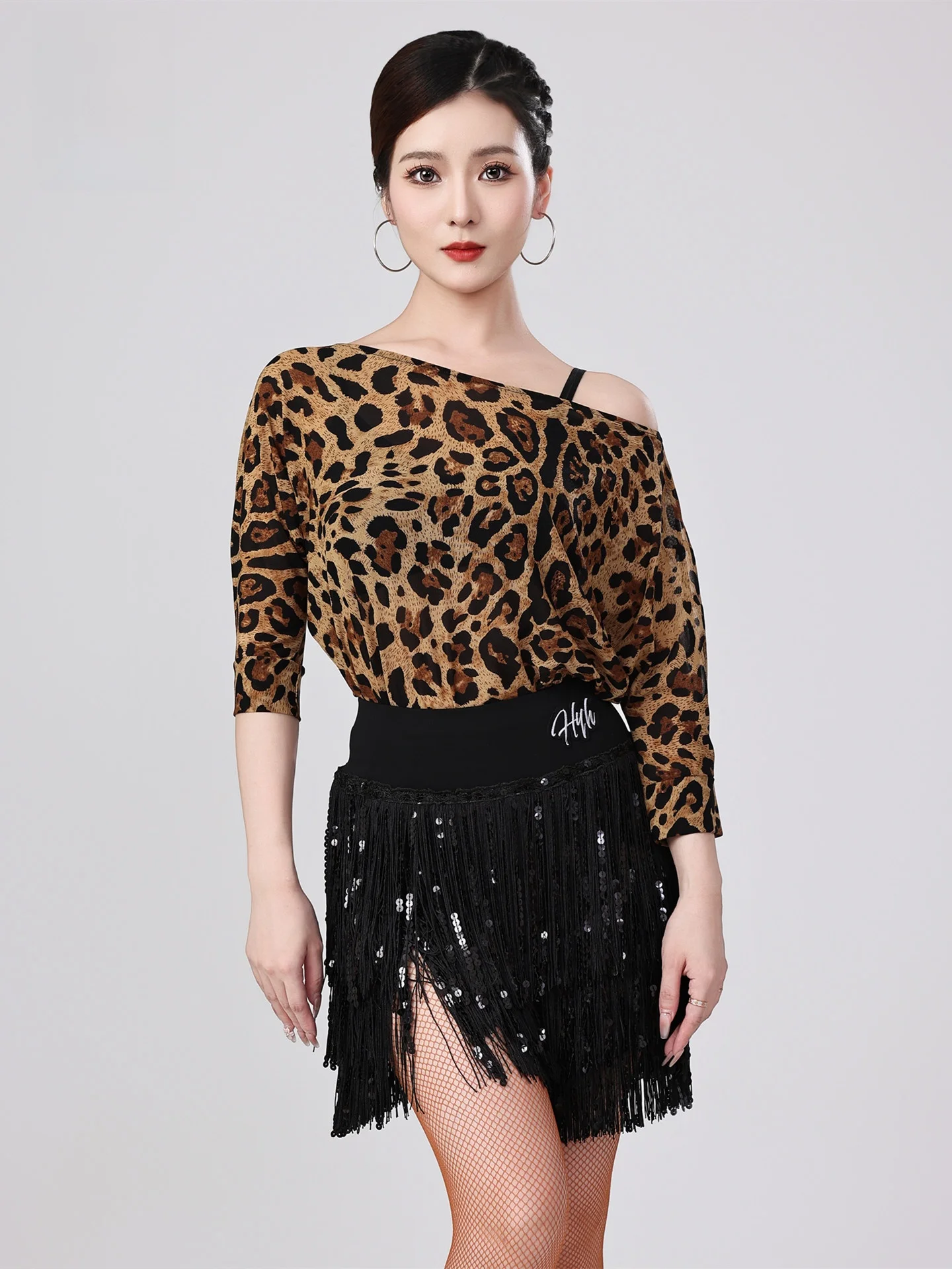 fire-leaf-flower-new-latin-dance-tassel-half-skirt-women's-adult-versatile-practice-dance-performance-sequin-short-skirt