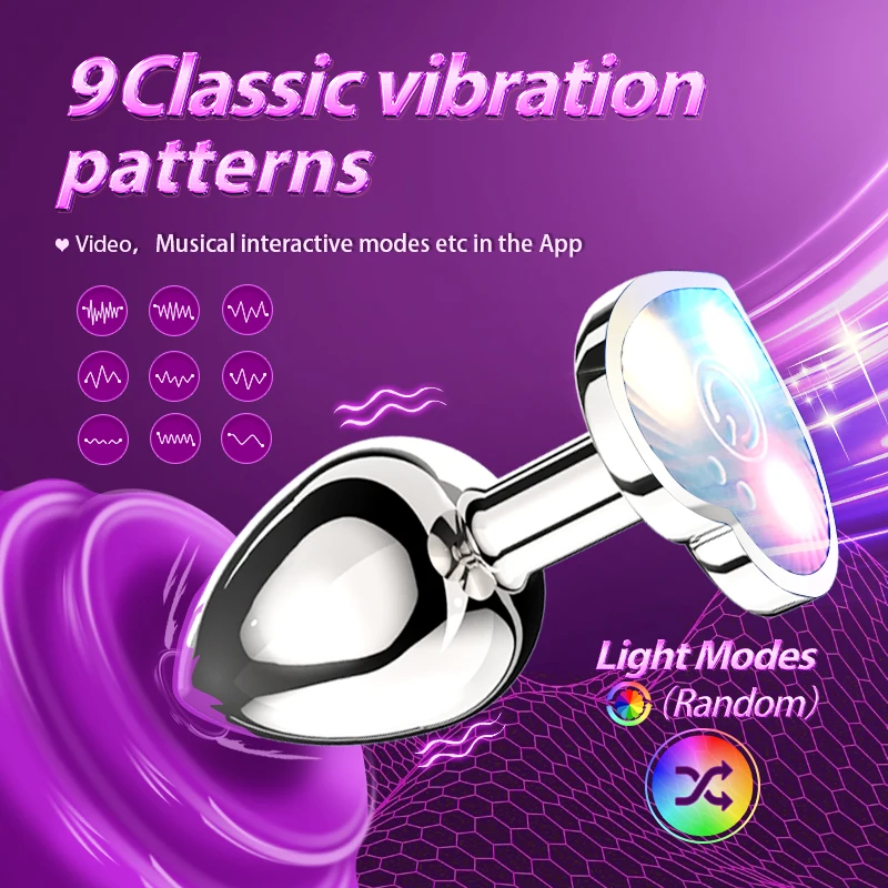 Vibrating Remote Heart-Shaped App Control Man and Woman Metal Anal Plug Adult Luminous Electric Anal Dildo Couple Intimate Toys