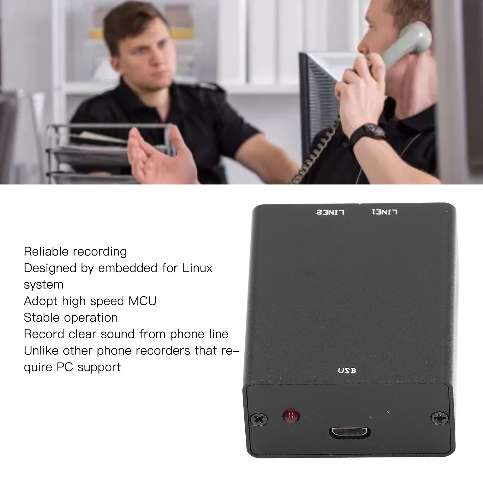 جهاز تسجيل الهاتف مسجل هاتف صغير مع ذاكرة ثابتة أوتوماتيكية سعة 32 جيجابايت صوت واضح مع منفذ RJ11 #1