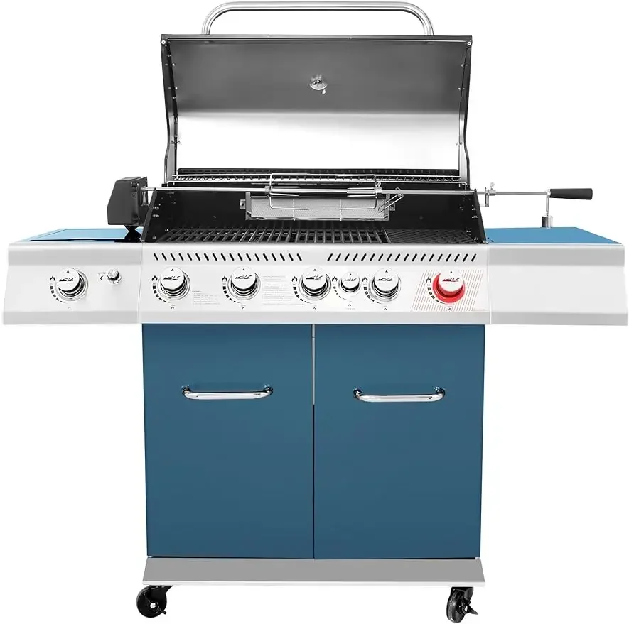 Royal Gourmet GA5403B 5-Burner BBQ Cabinet Style Propane Gas Grill with Rotisserie Kit, Sear Burner, Rear Burner =