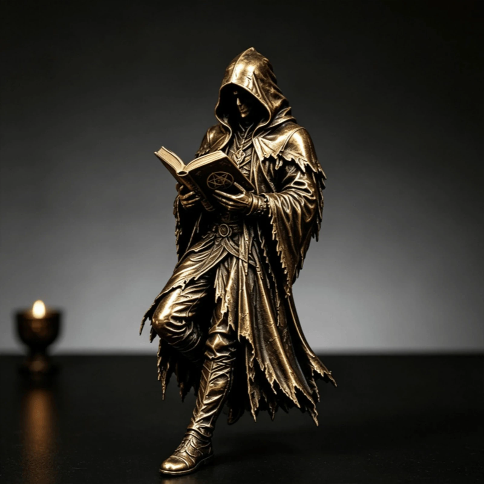 Resin Grim Reaper Bookshelf Statue Gothic Dark Academia Decor Reading Cloaked Figure Library Shelf Office Ornament