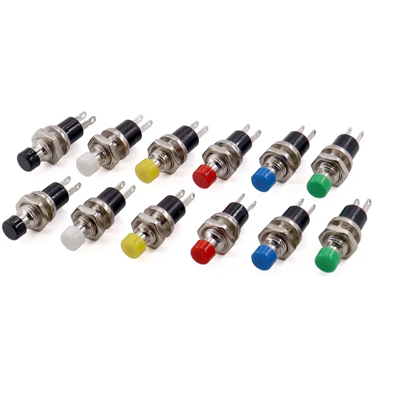 10 Uds PBS-110 PBS110 2PIN plástico 7mm botón momentáneo interruptor rojo blanco amarillo verde azul negro sin bloqueo