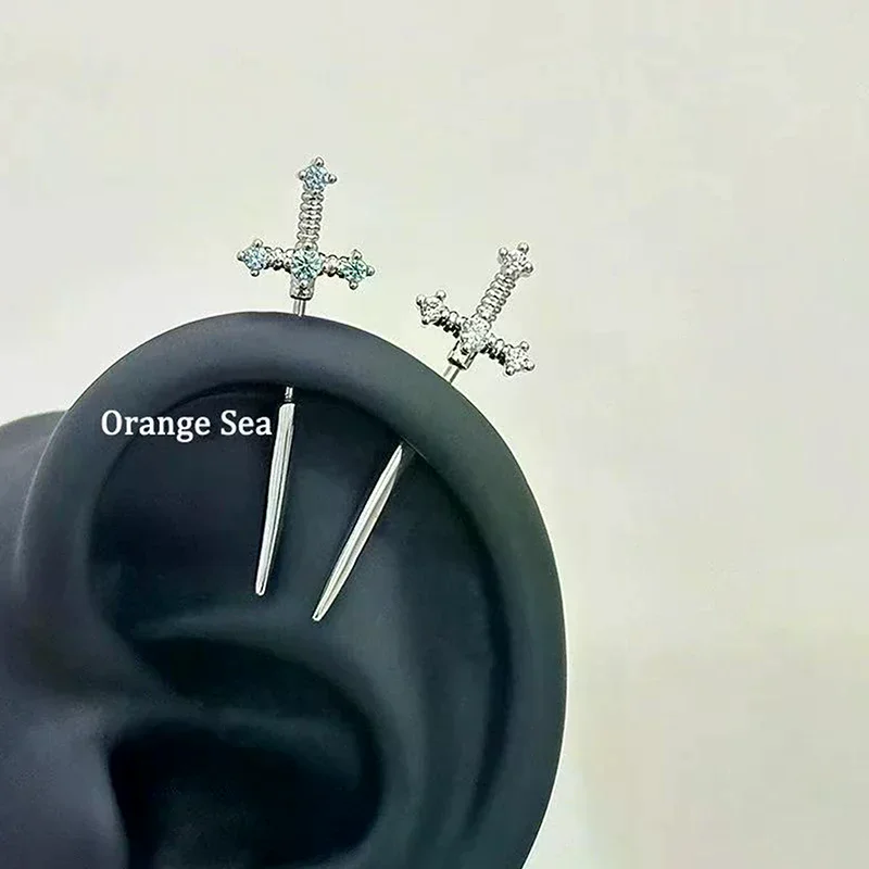 

Sword Shaped Rhinestone Cross Earrings For Women Men Punk Zircon Floating Helix Piercing Ear Cartilage Jewelry Couple Gifts